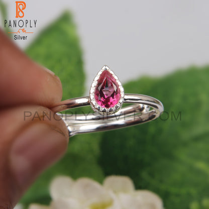 Pink Topaz Pear Shape Adjustable 925 Sterling Silver Ring