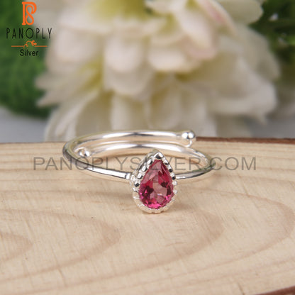 Pink Topaz Pear Shape Adjustable 925 Sterling Silver Ring