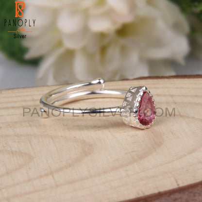 Pink Topaz Pear Shape Adjustable 925 Sterling Silver Ring