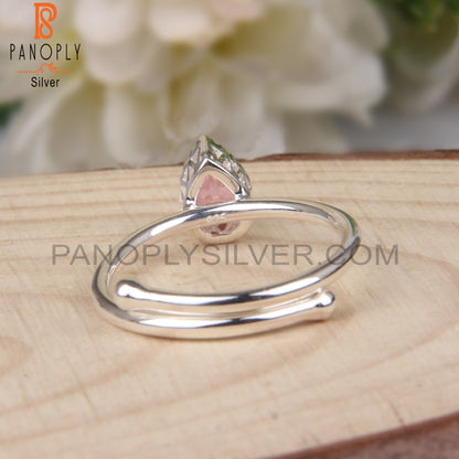 Pink Topaz Pear Shape Adjustable 925 Sterling Silver Ring