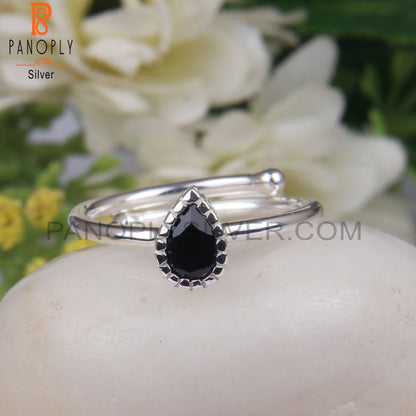 Black Spinel Cut Pear Shape 925 Stamp Heart Tech Ring