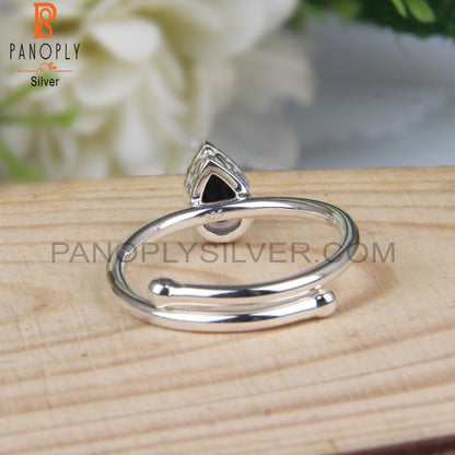 Black Spinel Cut Pear Shape 925 Stamp Heart Tech Ring