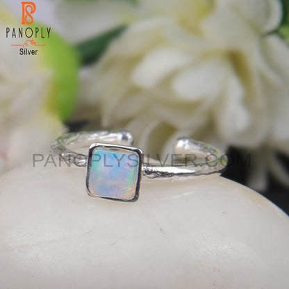 Ethiopian Opal Square 925 Sterling Silver Adjustable Ring