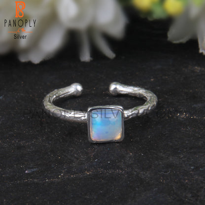 Ethiopian Opal Square 925 Sterling Silver Adjustable Ring