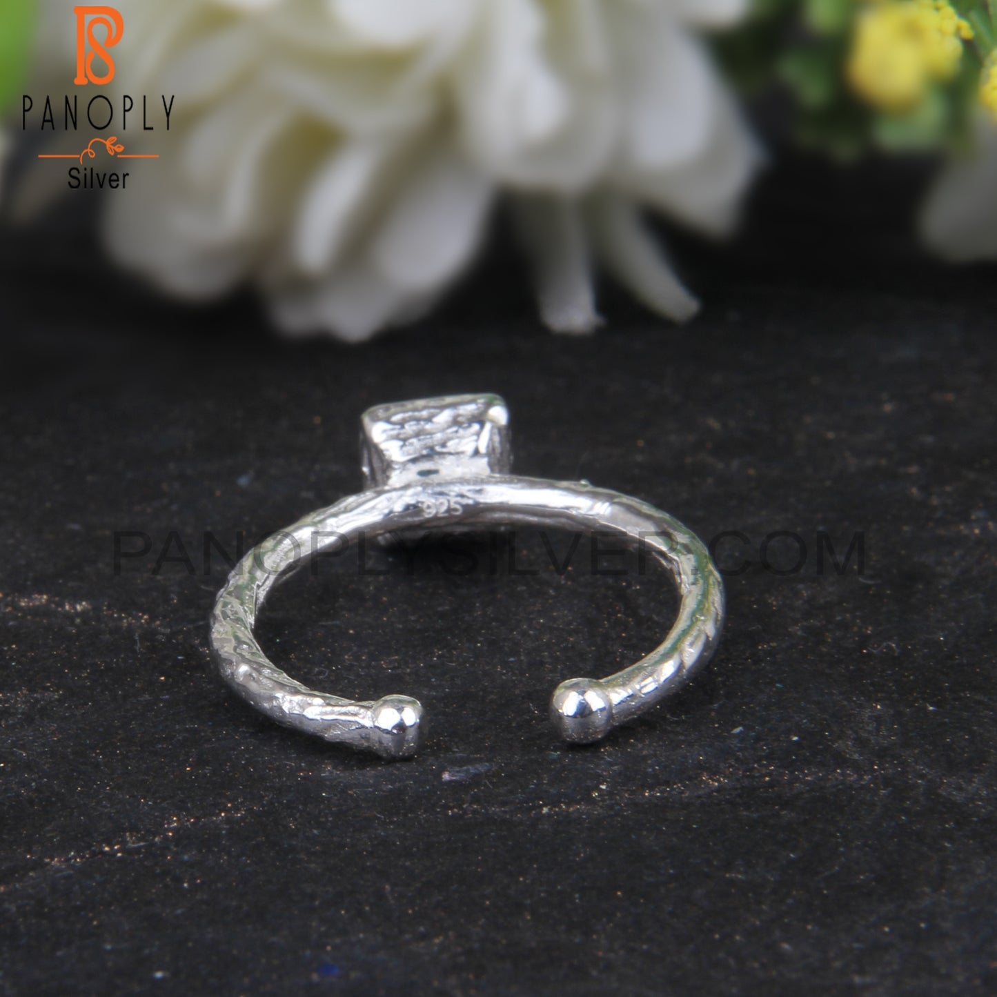 Ethiopian Opal Square 925 Sterling Silver Adjustable Ring