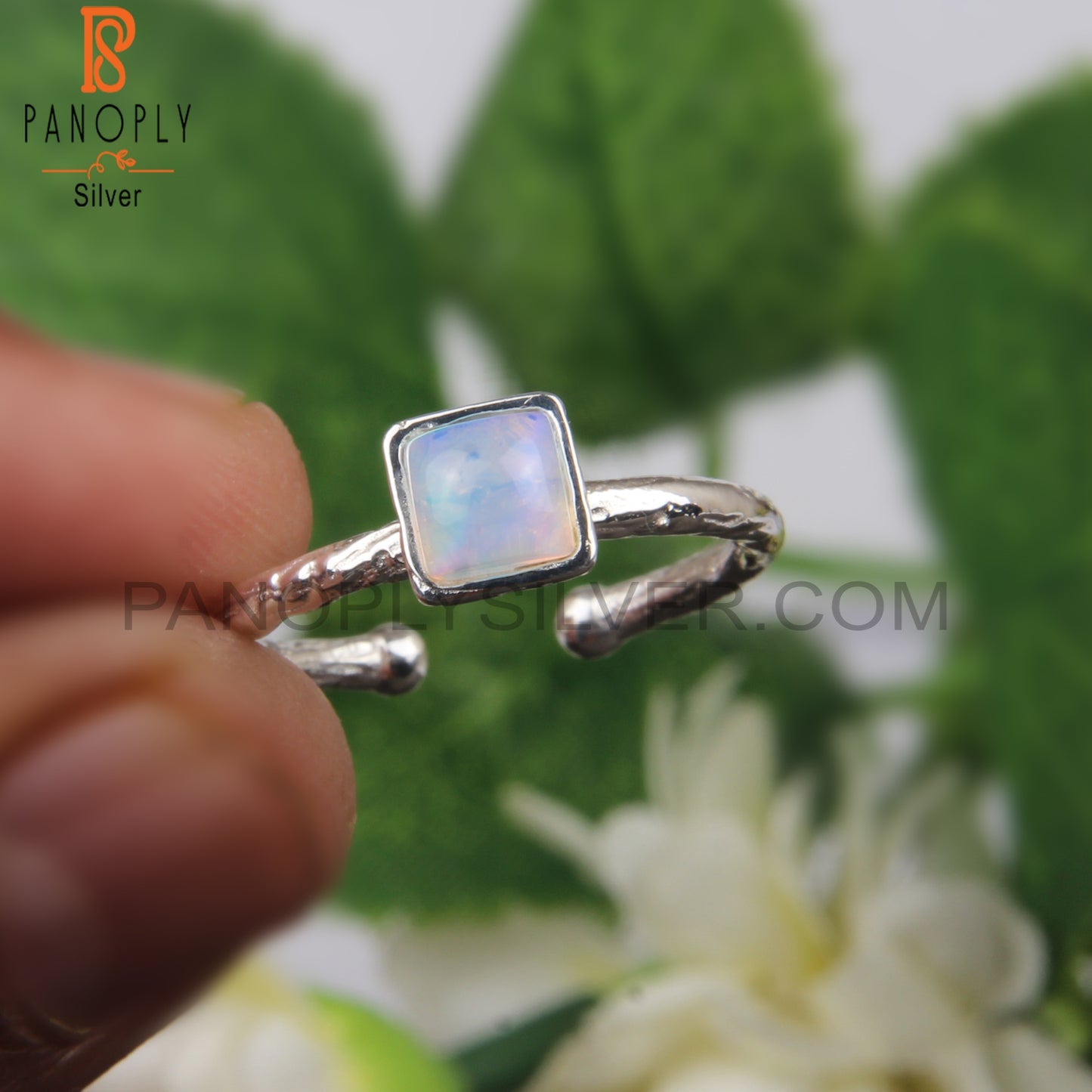 Ethiopian Opal Square 925 Sterling Silver Adjustable Ring