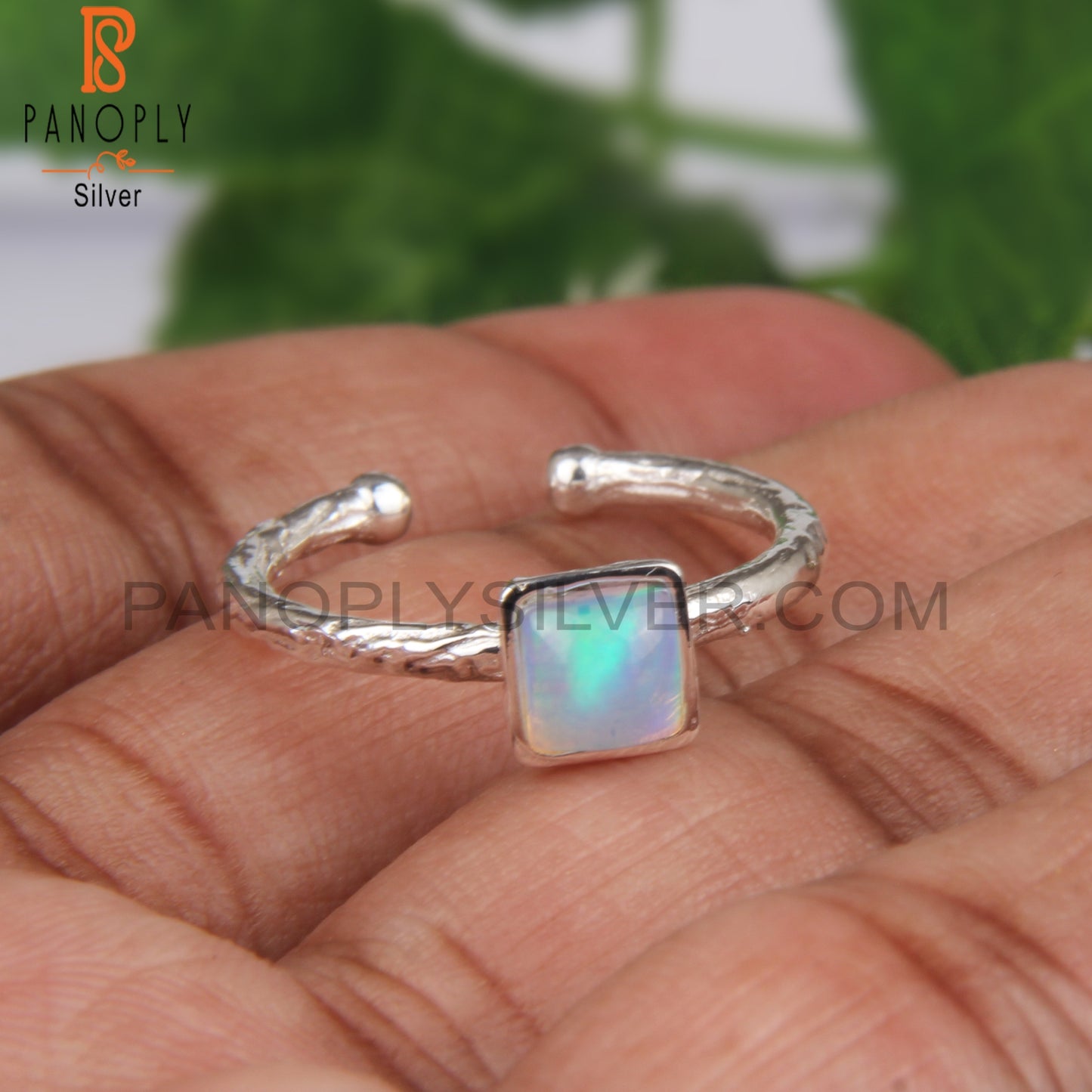 Ethiopian Opal Square 925 Sterling Silver Adjustable Ring