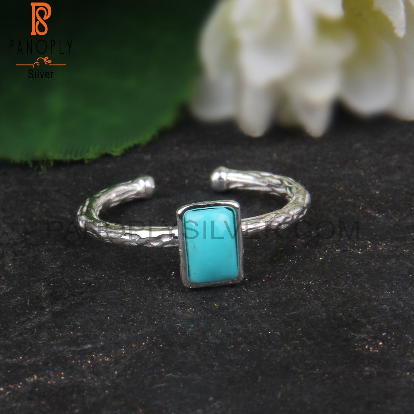 Arizona Turquoise Baguette 925 Sterling Silver Texture Ring