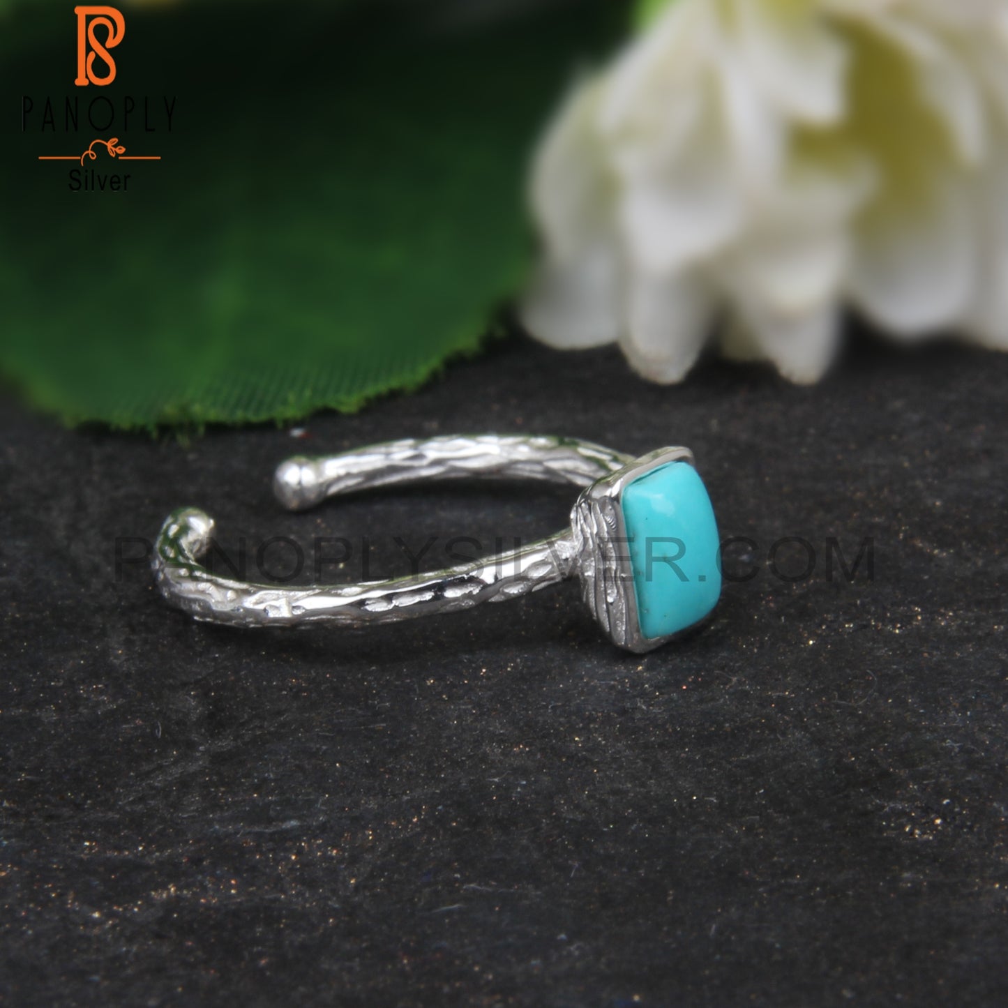 Arizona Turquoise Baguette 925 Sterling Silver Texture Ring