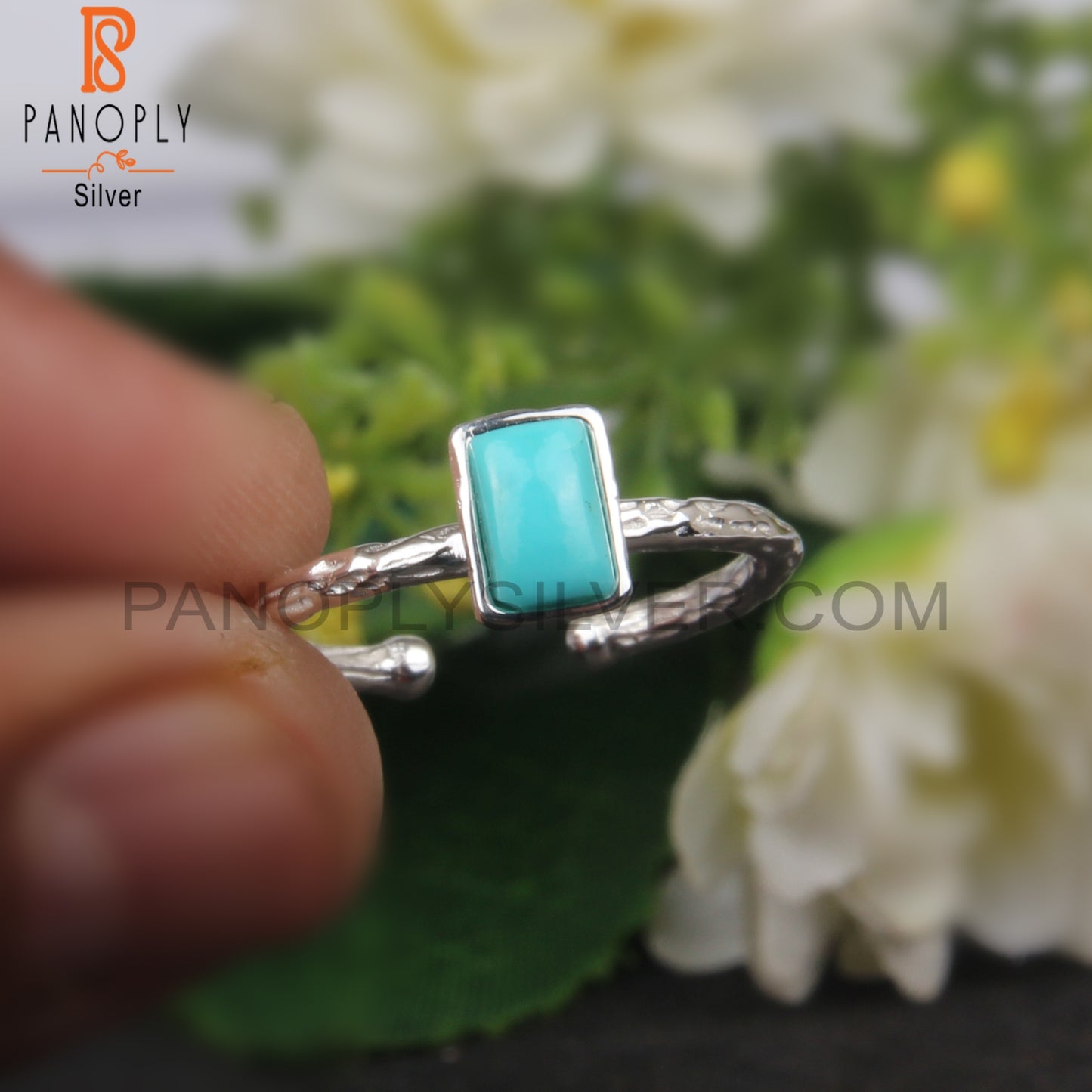 Arizona Turquoise Baguette 925 Sterling Silver Texture Ring