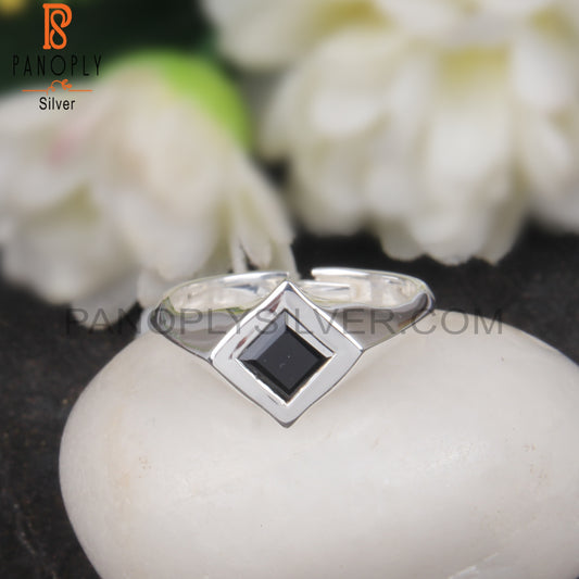 Black Spinel Square Shape 925 Sterling Silver Ring