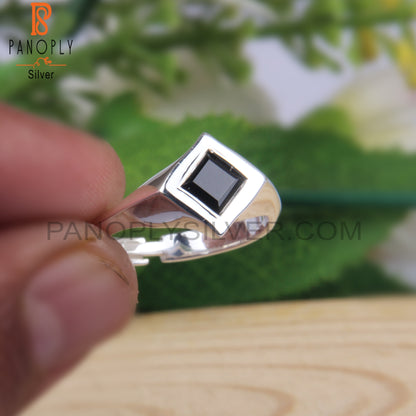 Black Spinel Square Shape 925 Sterling Silver Ring