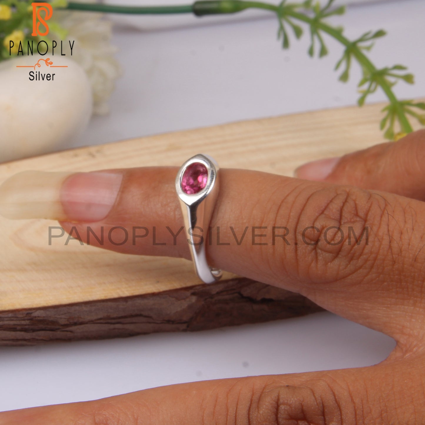 Oval Shape Pink Topaz 925 Silver Ring