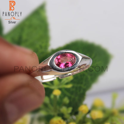 Oval Shape Pink Topaz 925 Silver Ring