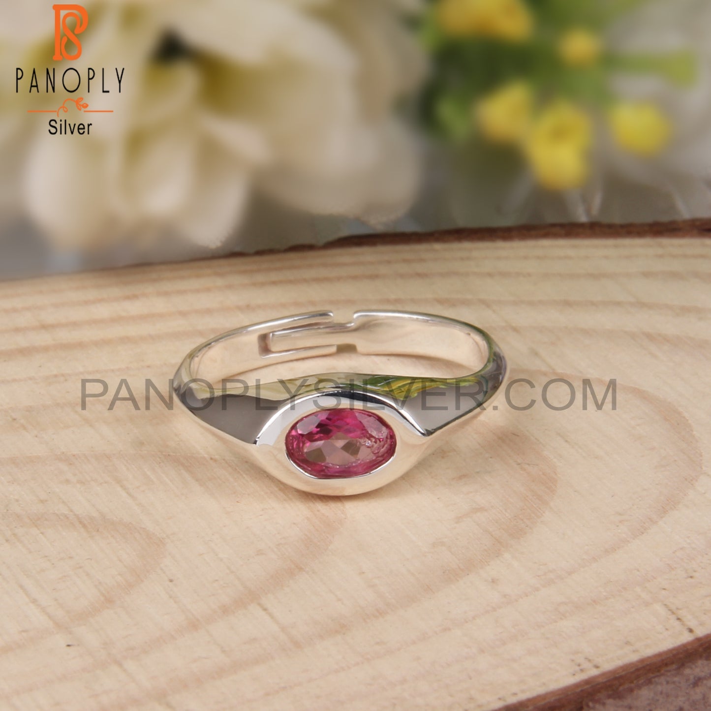 Oval Shape Pink Topaz 925 Silver Ring