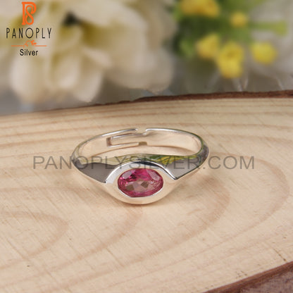 Oval Shape Pink Topaz 925 Silver Ring