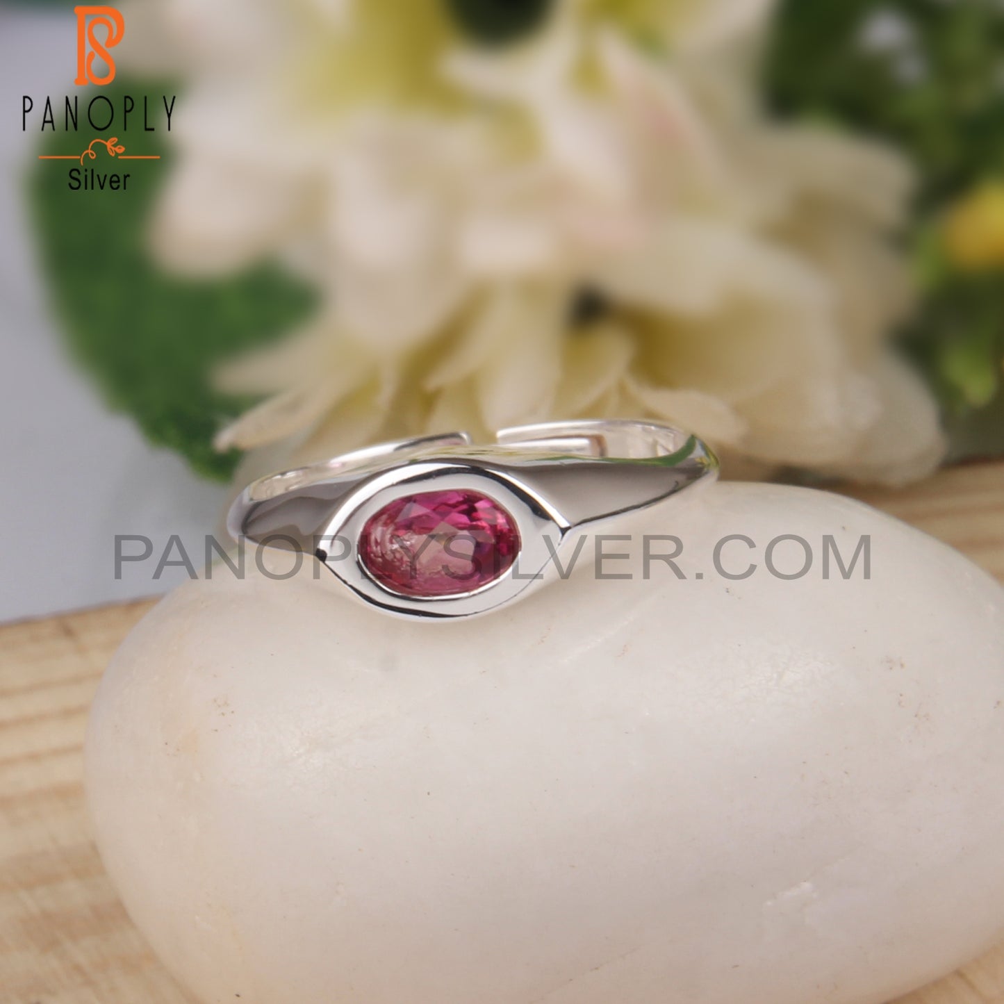 Oval Shape Pink Topaz 925 Silver Ring