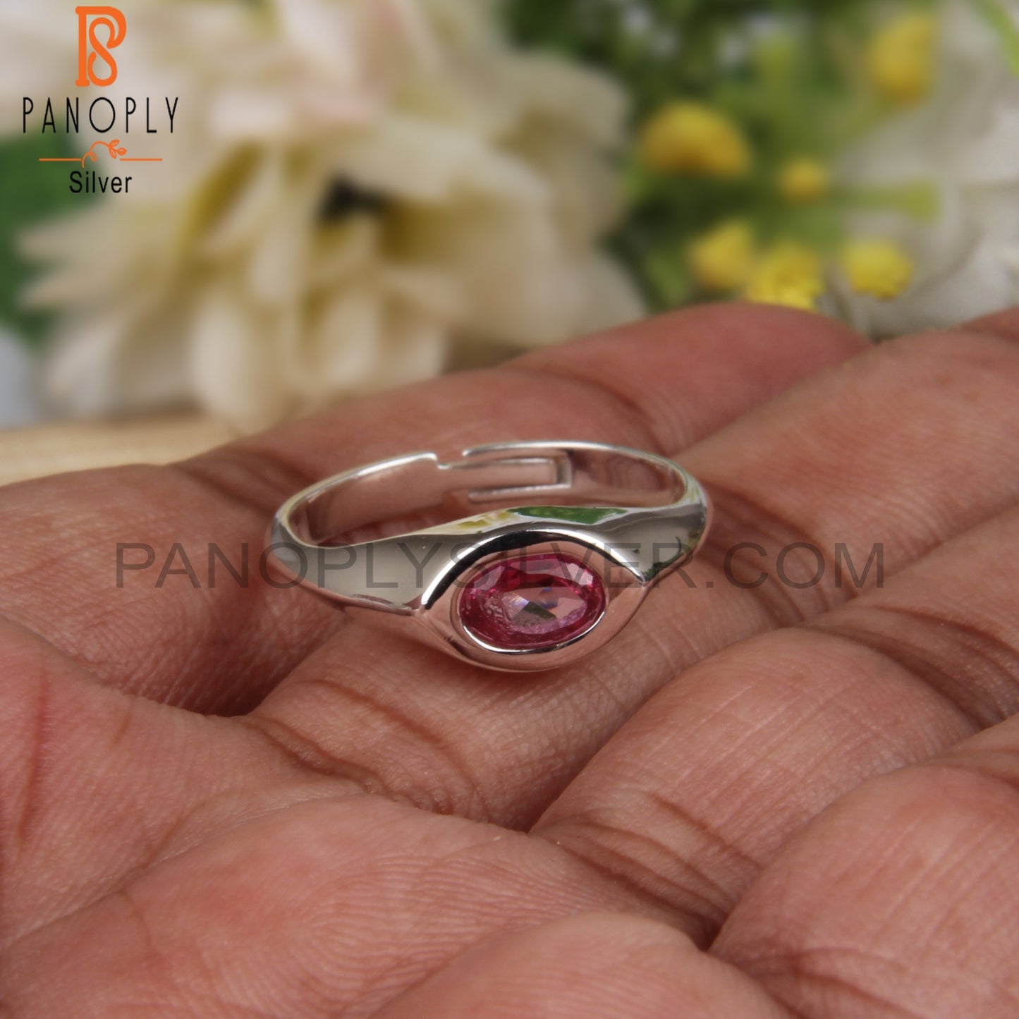 Oval Shape Pink Topaz 925 Silver Ring