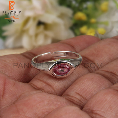 Oval Shape Pink Topaz 925 Silver Ring