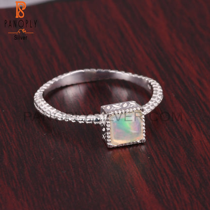 Ethipian Opal Square Shape 925 Sterling Silver Ring