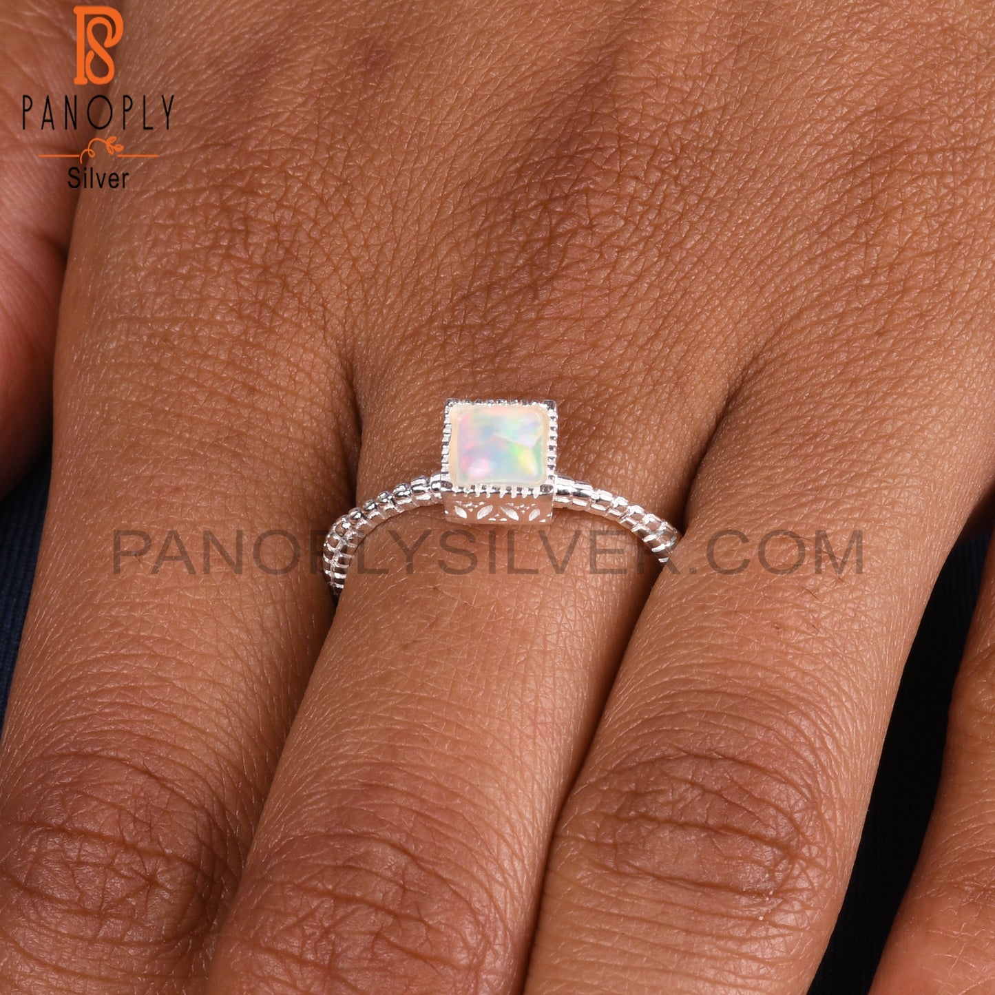 Ethipian Opal Square Shape 925 Sterling Silver Ring
