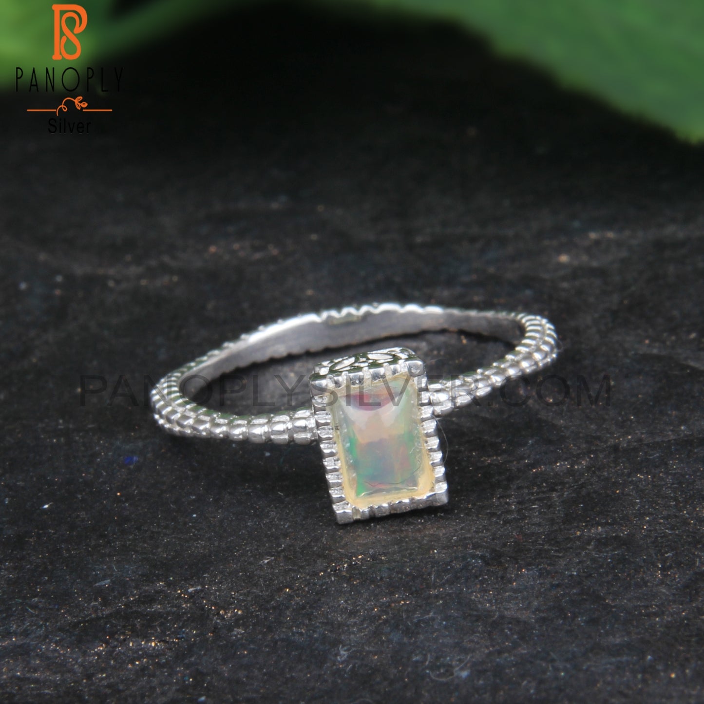 Ethiopian Opal Baguette Shape 925 Sterling Silver Stylish Ring
