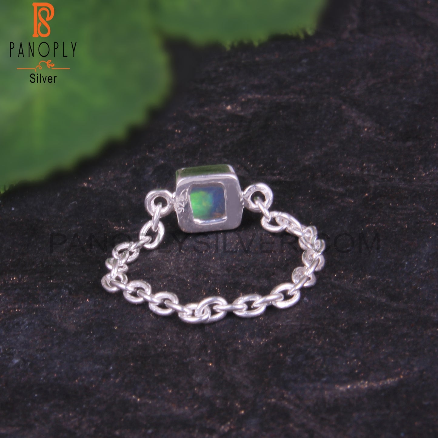 Ethiopian Opal 925 Sterling Silver Square Shape Chain Ring