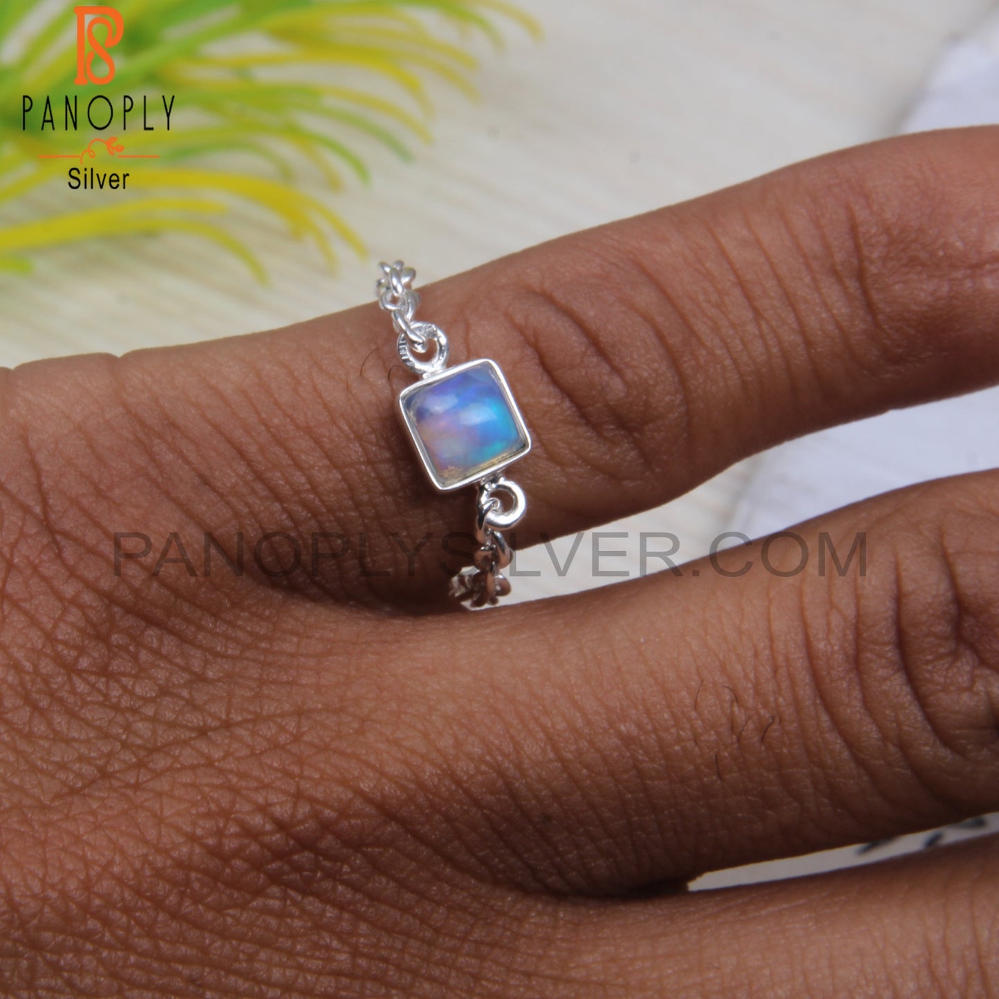 Ethiopian Opal 925 Sterling Silver Square Shape Chain Ring