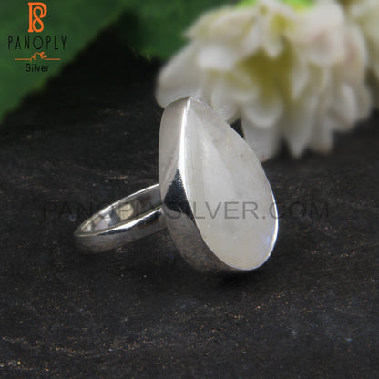 Natural Rainbow Moonstone Pear Shape Silver 925 Ring