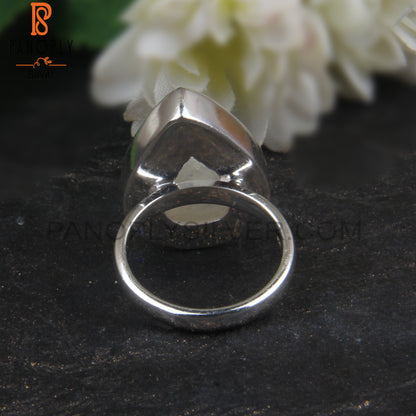 Natural Rainbow Moonstone Pear Shape Silver 925 Ring