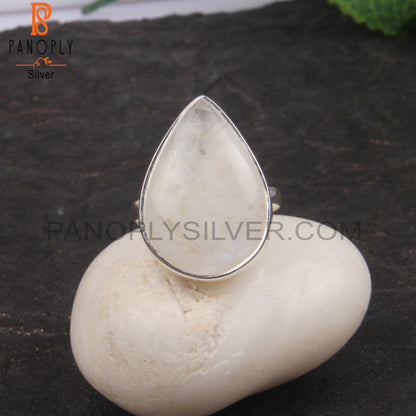 Natural Rainbow Moonstone Pear Shape Silver 925 Ring