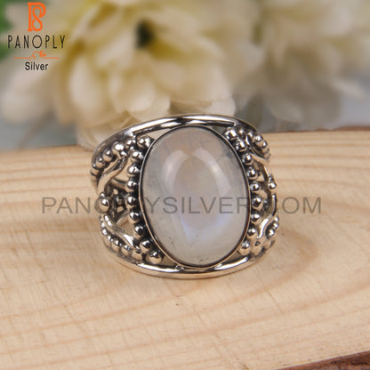 Rainbow Moonstone Oval Cut 925 Sterling Silver Ring