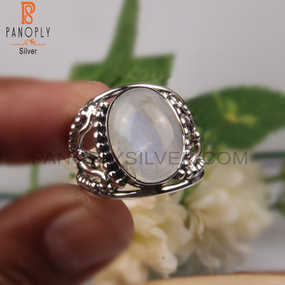 Rainbow Moonstone Oval Cut 925 Sterling Silver Ring