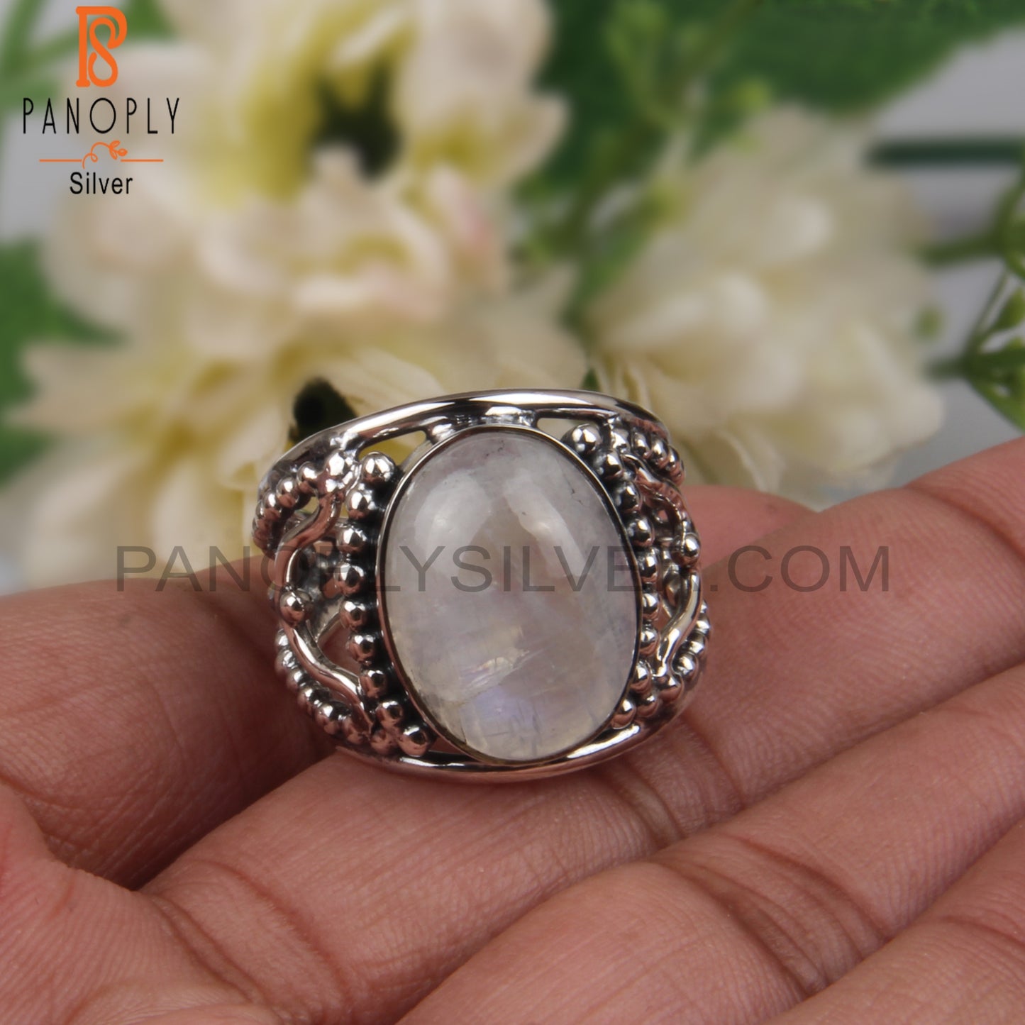 Rainbow Moonstone Oval Cut 925 Sterling Silver Ring