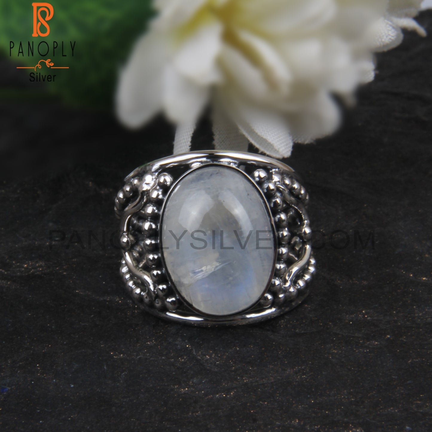 Rainbow Moonstone Oval Cut 925 Sterling Silver Ring