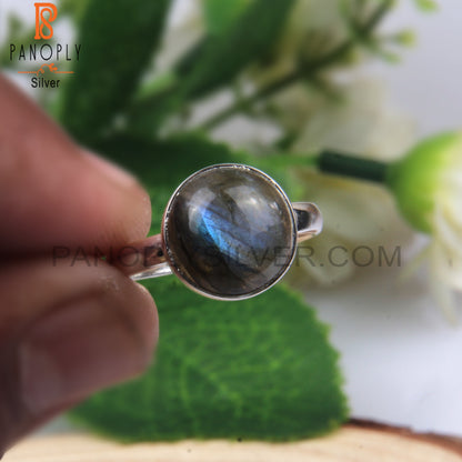 Labradorite Round 925 Sterling Silver Stackable Ring Jewelry