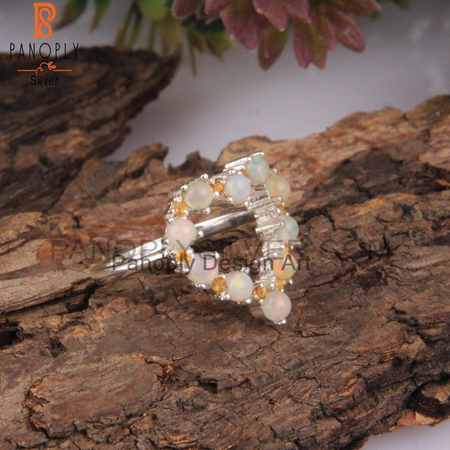 Citrine & Ethiopian Opal 925 Sterling Silver Heart Ring