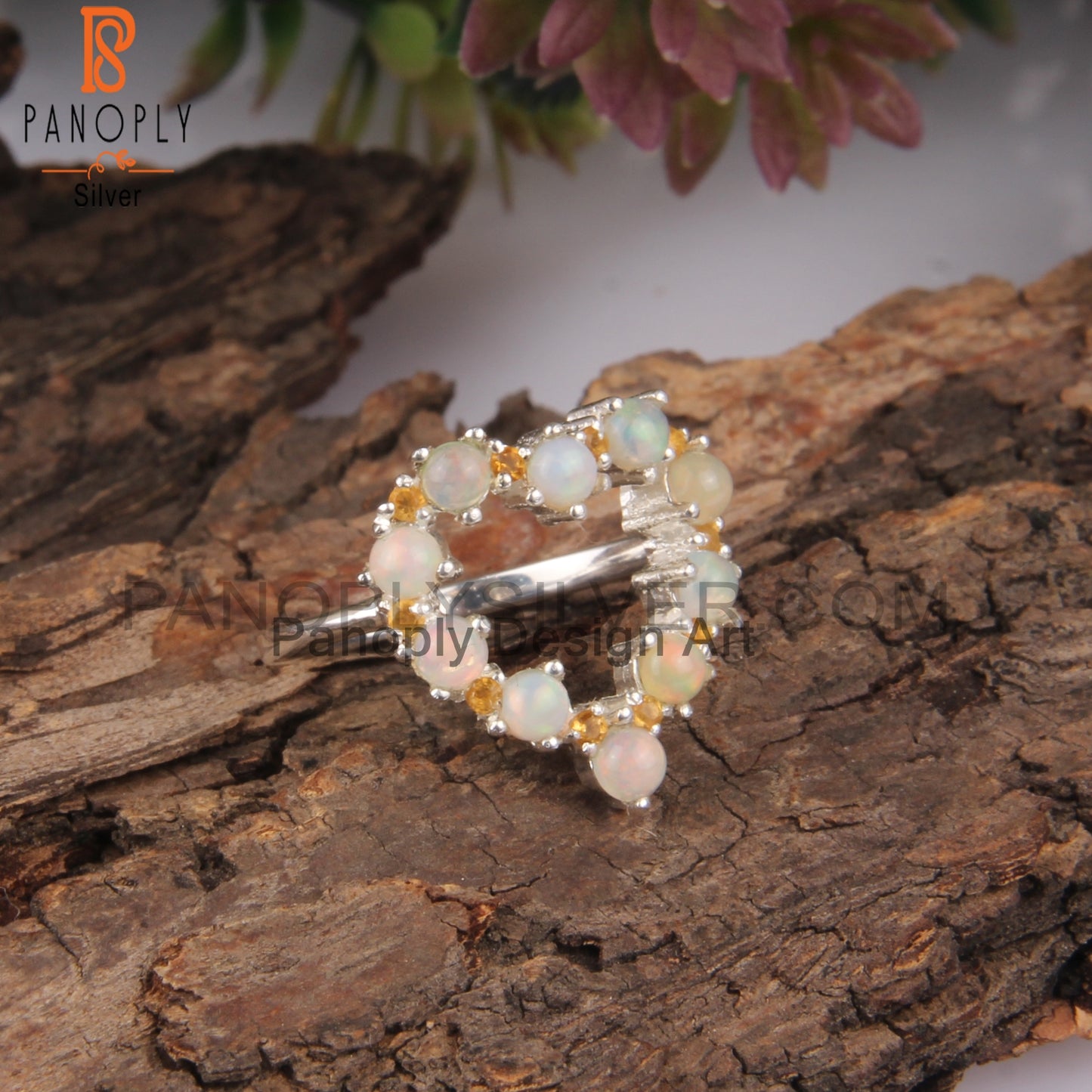 Citrine & Ethiopian Opal 925 Sterling Silver Heart Ring