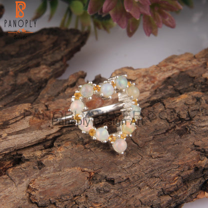 Citrine & Ethiopian Opal 925 Sterling Silver Heart Ring