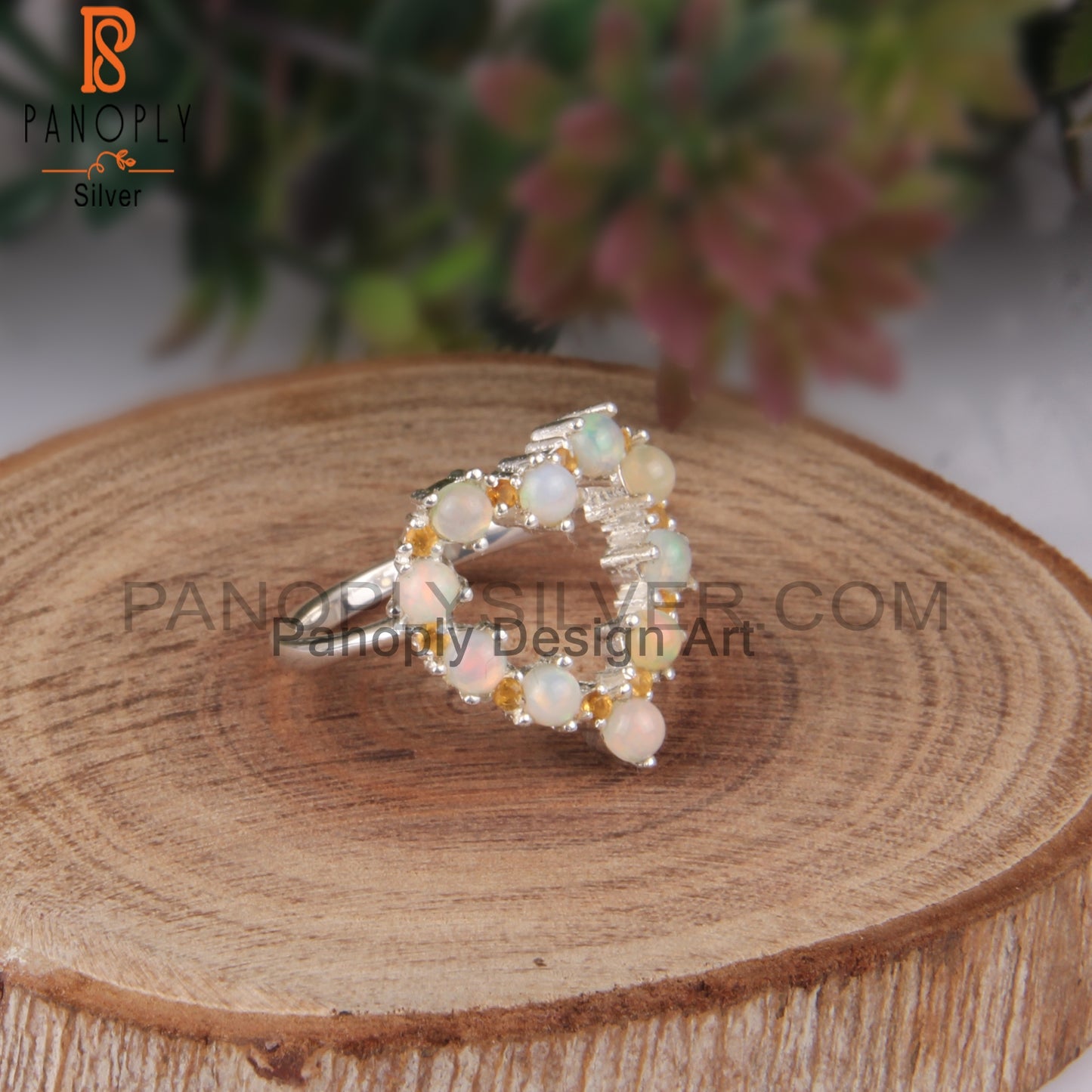 Citrine & Ethiopian Opal 925 Sterling Silver Heart Ring