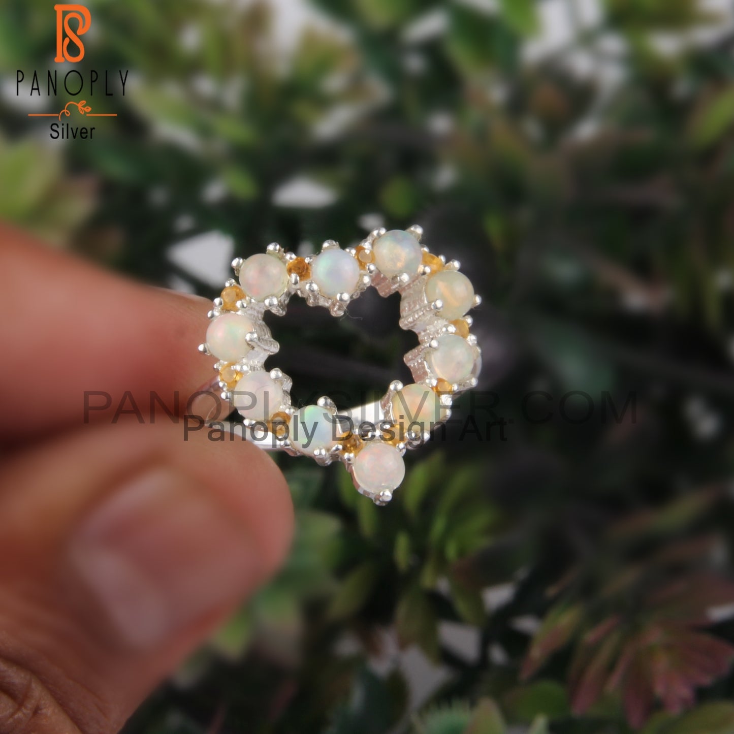 Citrine & Ethiopian Opal 925 Sterling Silver Heart Ring