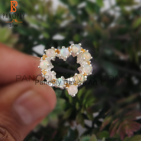 Citrine & Ethiopian Opal 925 Sterling Silver Heart Ring