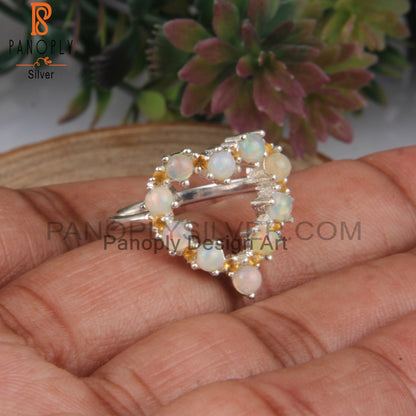 Citrine & Ethiopian Opal 925 Sterling Silver Heart Ring