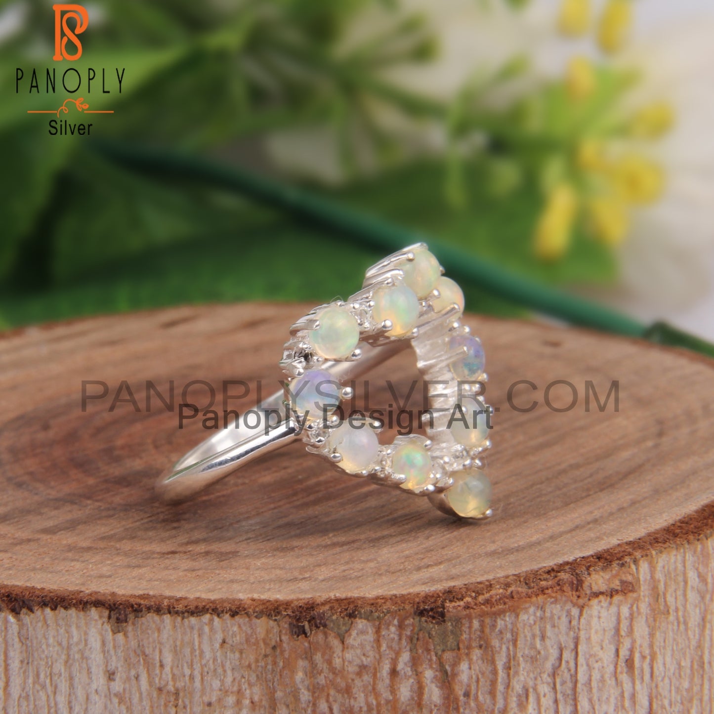 White Topaz & Ethiopian Opal 925 Sterling Silver Heart Ring