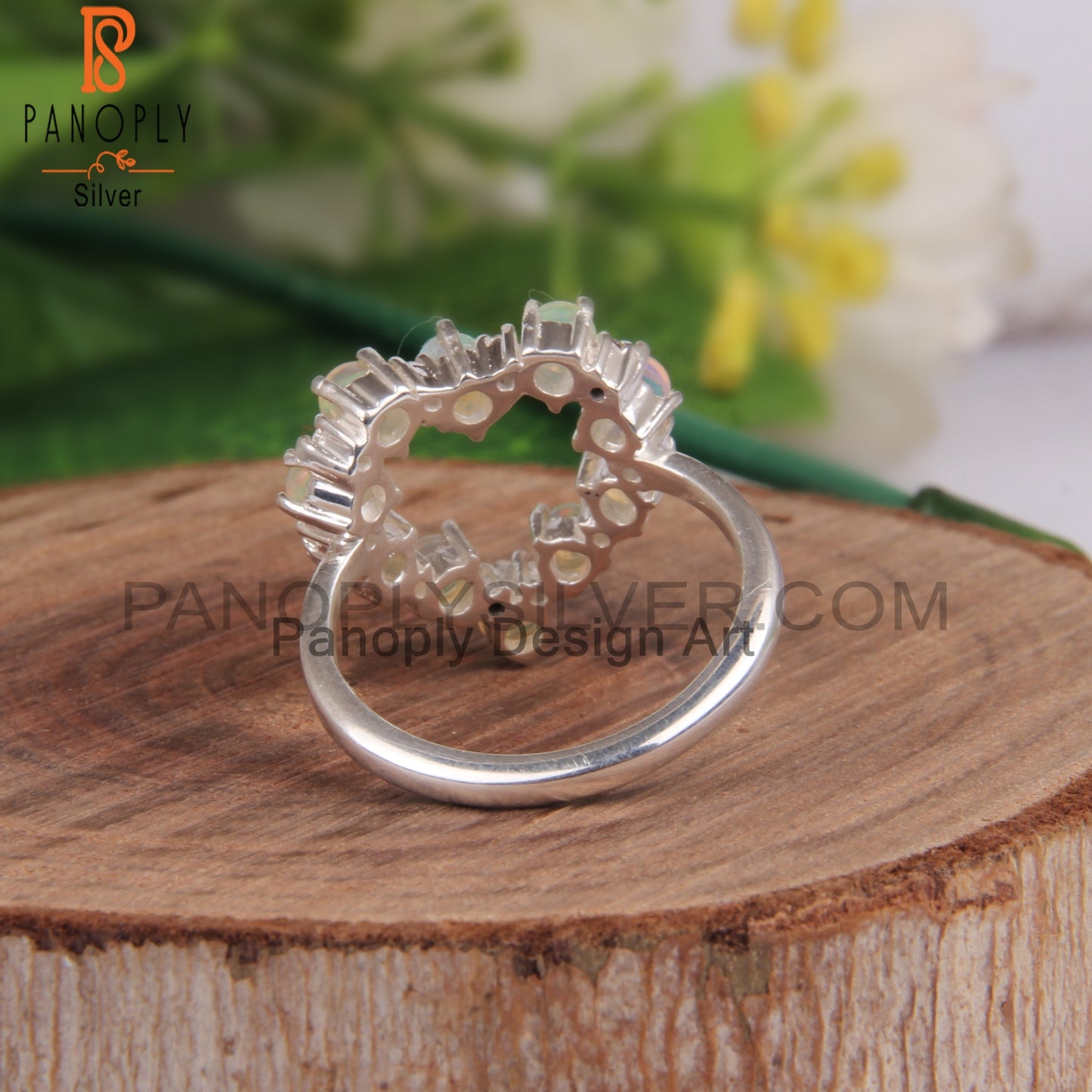 White Topaz & Ethiopian Opal 925 Sterling Silver Heart Ring