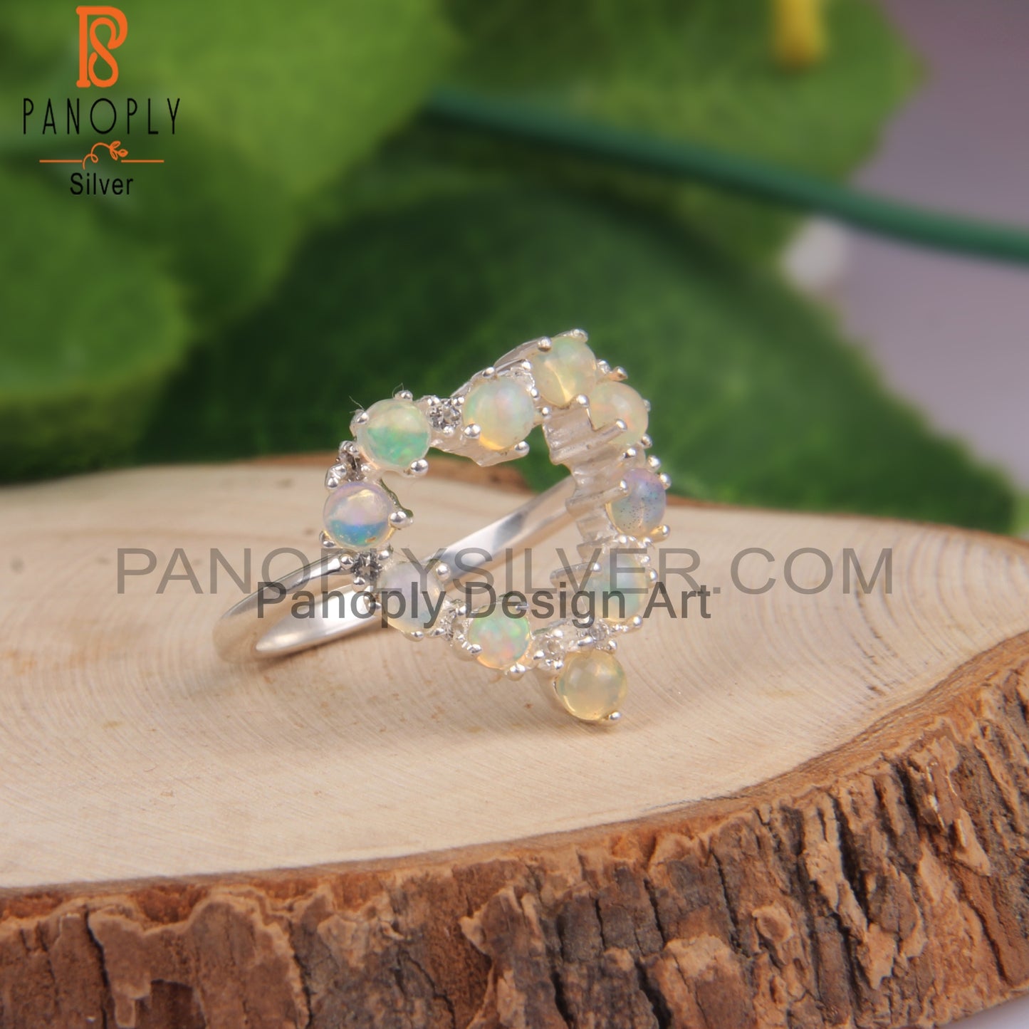 White Topaz & Ethiopian Opal 925 Sterling Silver Heart Ring
