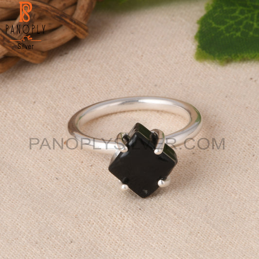 Black Obsidian Rough 925 Silver Cute Simple Prong set Ring