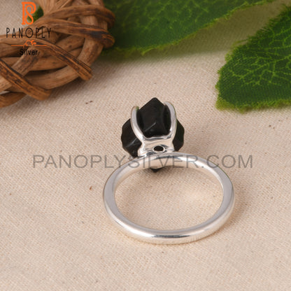 Black Obsidian Rough 925 Silver Cute Simple Prong set Ring
