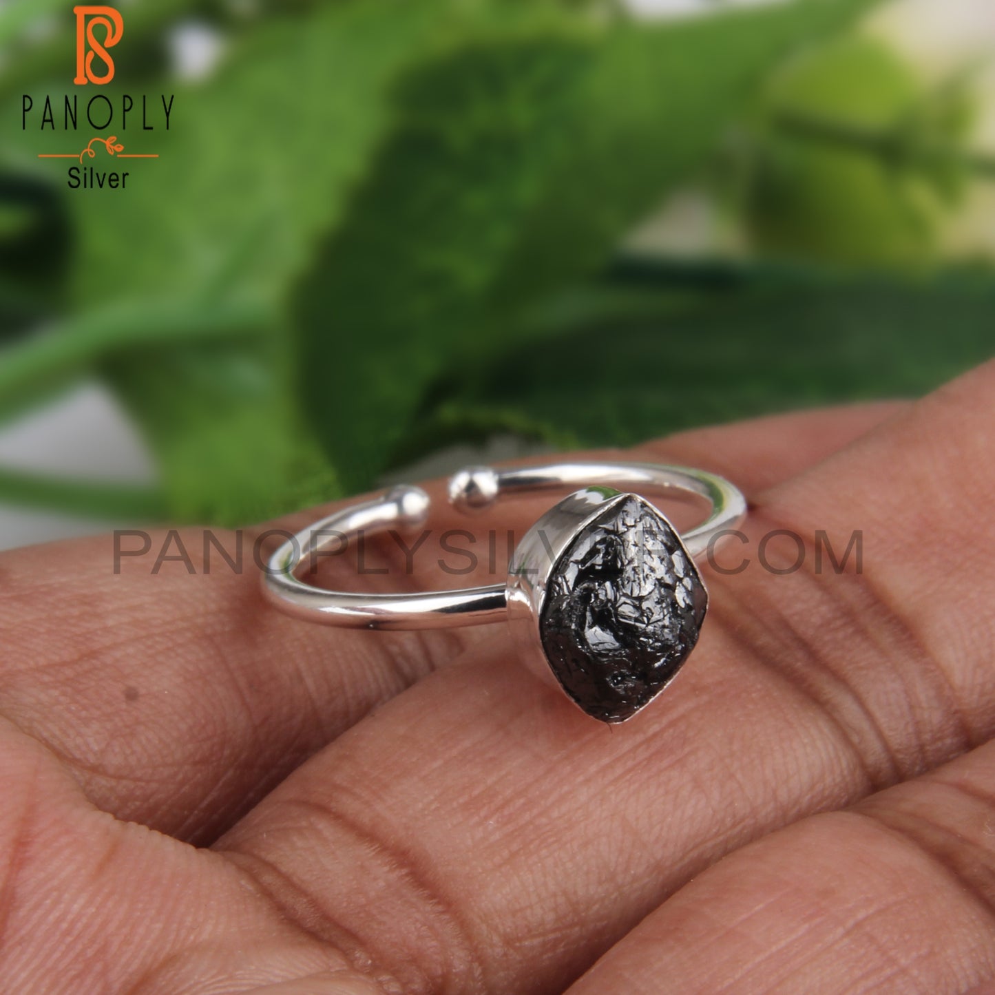 Black Diamond Rough 925 Sterling Silver Open Ring