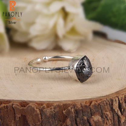 Black Diamond Rough 925 Sterling Silver Open Ring